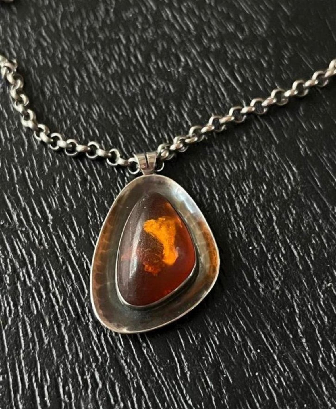 Zilveren jasseron ketting met BARNSTEEN HANGER, Verzenden, Zo goed als nieuw, Zilver, Met hanger