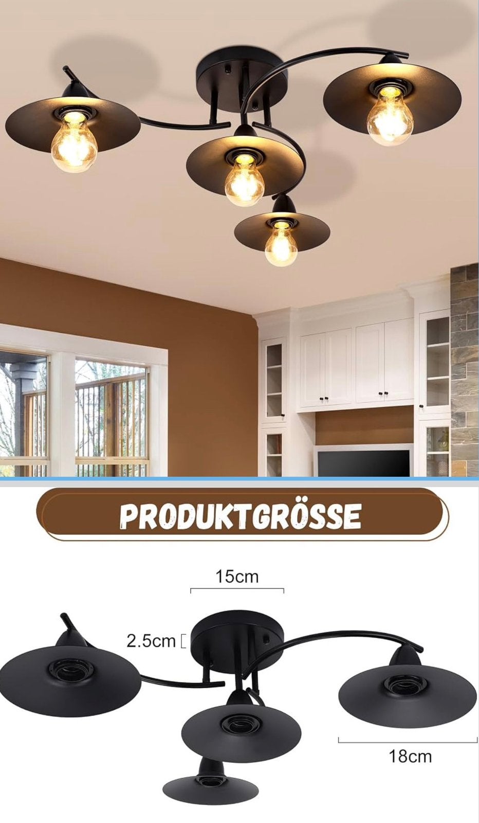 Zwarte plafondlamp met 4 spots, modern design, Ophalen, Zo goed als nieuw, Metaal, E27 (groot)