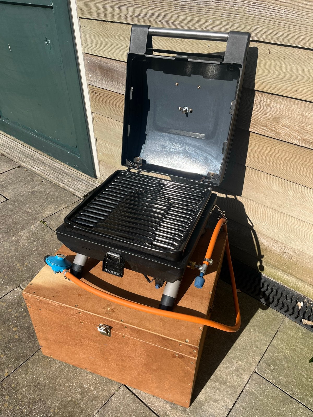 Campingaz gasbarbecue in houten kist met accessoires, Tuin en Terras, Ophalen, Gebruikt