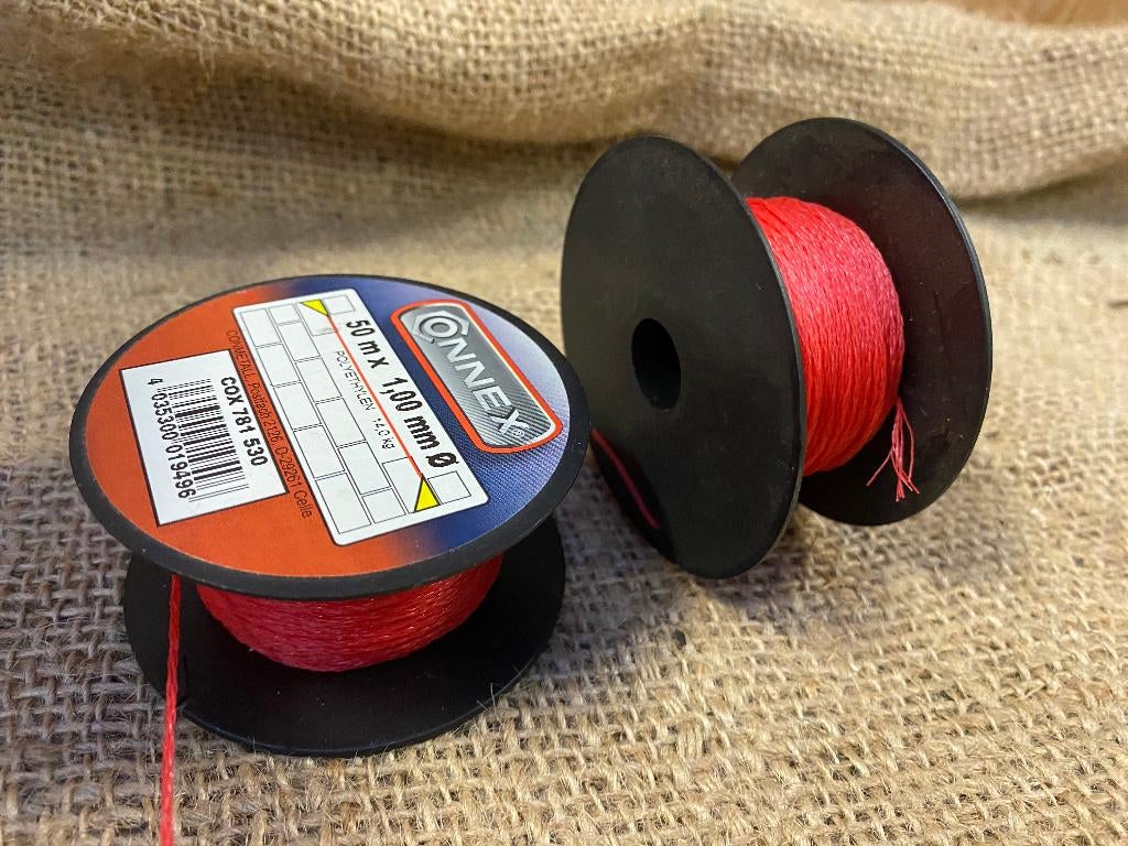 TOUW POLYETYLEENKOORD 1mm/50mtr rood, Ophalen, Gebruikt
