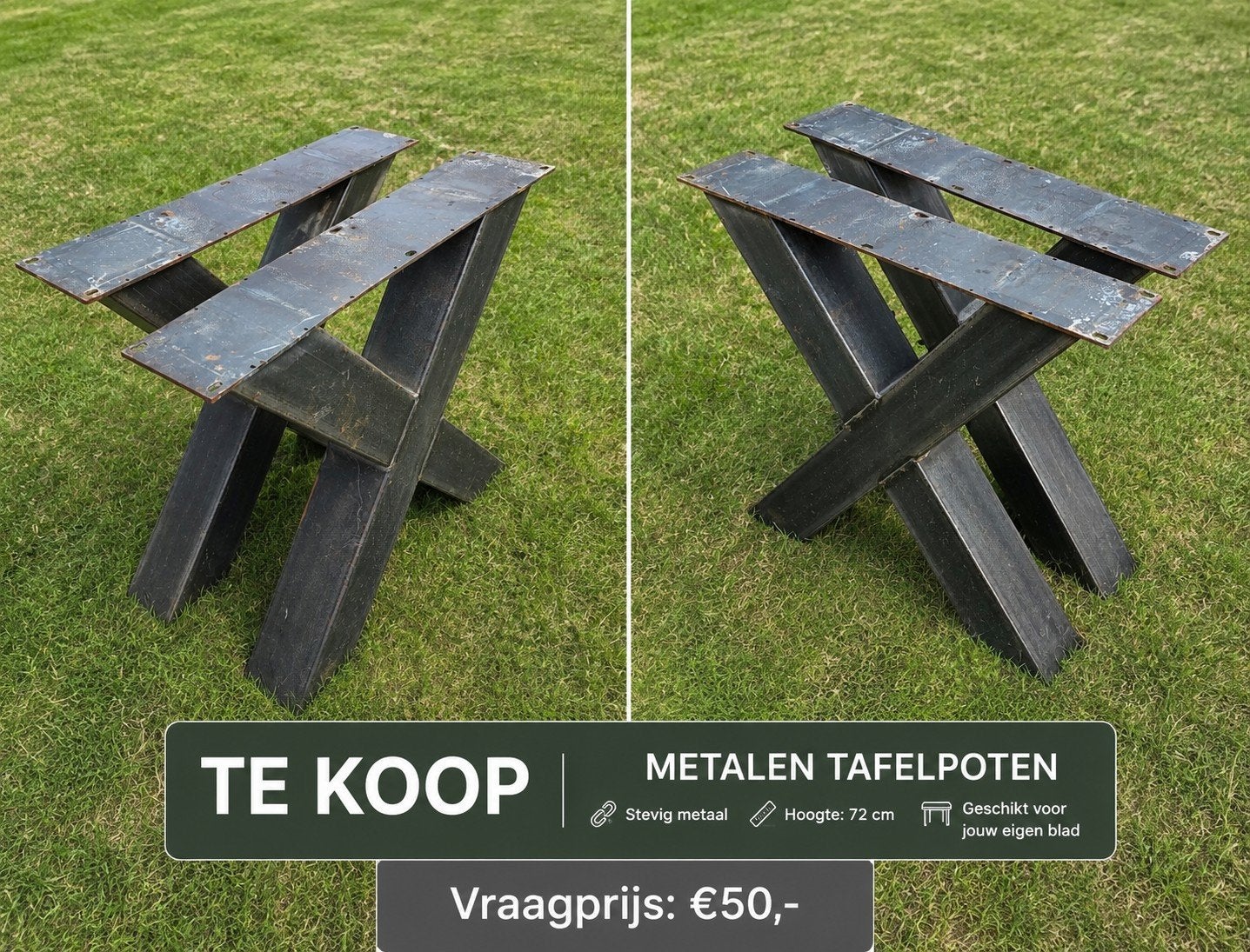 Metalen tafelpoten - X-vorm - Zonder blad, Huis en Inrichting, Tafelonderdelen, Ophalen, Tafelpoot, Gebruikt, 50 tot 100 cm