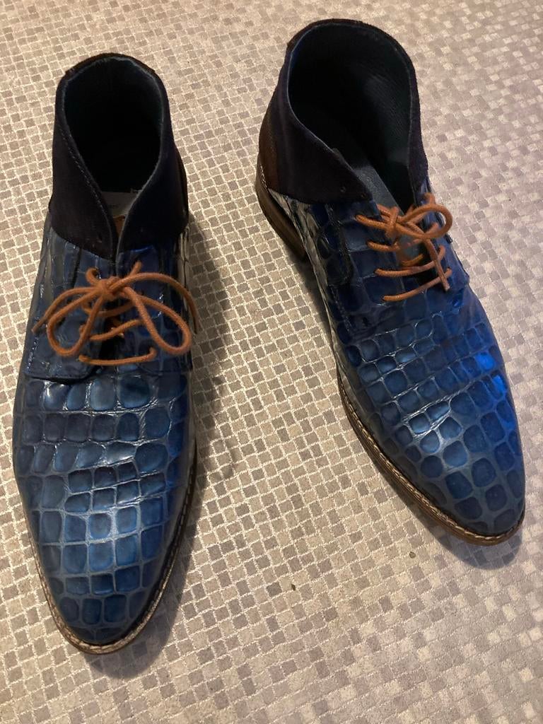 Berkelmans Heren Boots - Blauw Krokodillenleer Look, Ophalen of Verzenden, Zo goed als nieuw, Blauw, Boots