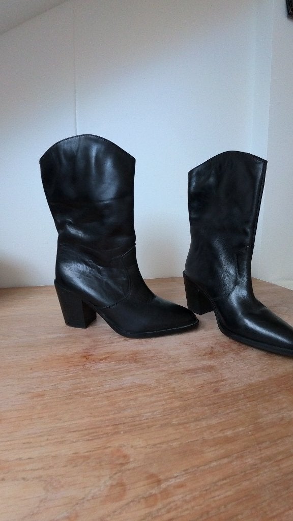 Zwarte Harper leren cowboylaarzen - Maat 37, Harper, Zwart, Lage of Enkellaarzen, Ophalen of Verzenden