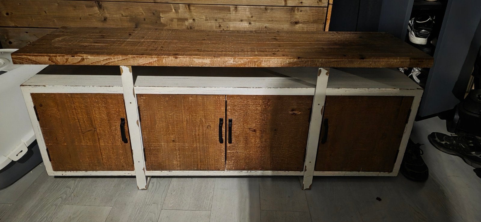 Robuust houten tv-meubel/dressoir - Handgemaakt, Huis en Inrichting, Ophalen, Gebruikt, 100 tot 150 cm, Landelijk, Industrieel, Rustiek