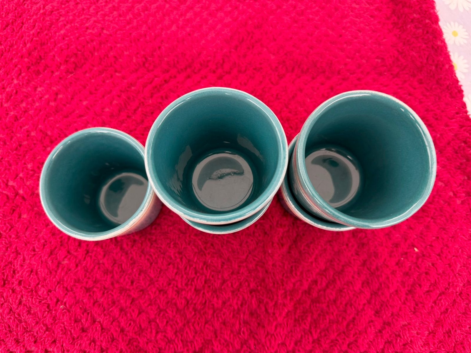 Set van 5 blauwegroene mokken, Ophalen, Zo goed als nieuw, Porselein, Mok