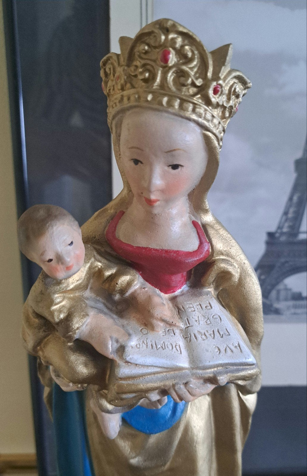 Brocante beeld gegoten Maria 34 cm hoog Echt, Ophalen of Verzenden