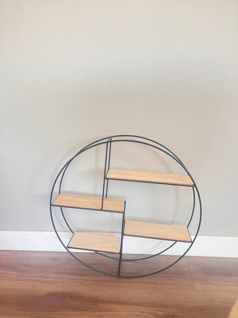 Rond wandrek met houten planken, Huis en Inrichting, Woonaccessoires | Wandplanken en Boekenplanken, Ophalen, Zo goed als nieuw