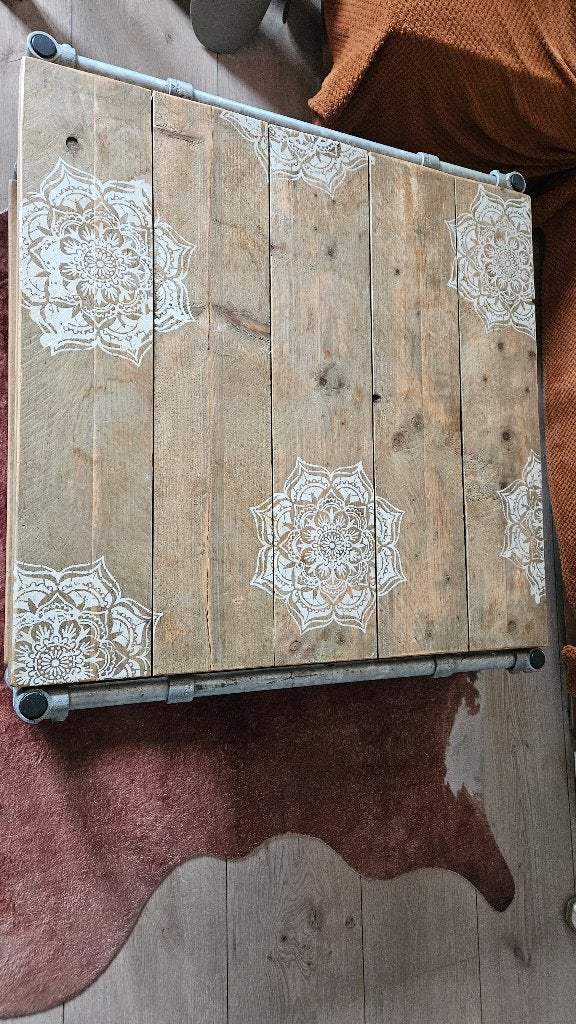 Robuuste salontafel stijgerhout, Gebruikt, 100 tot 150 cm, Vierkant, 50 tot 100 cm