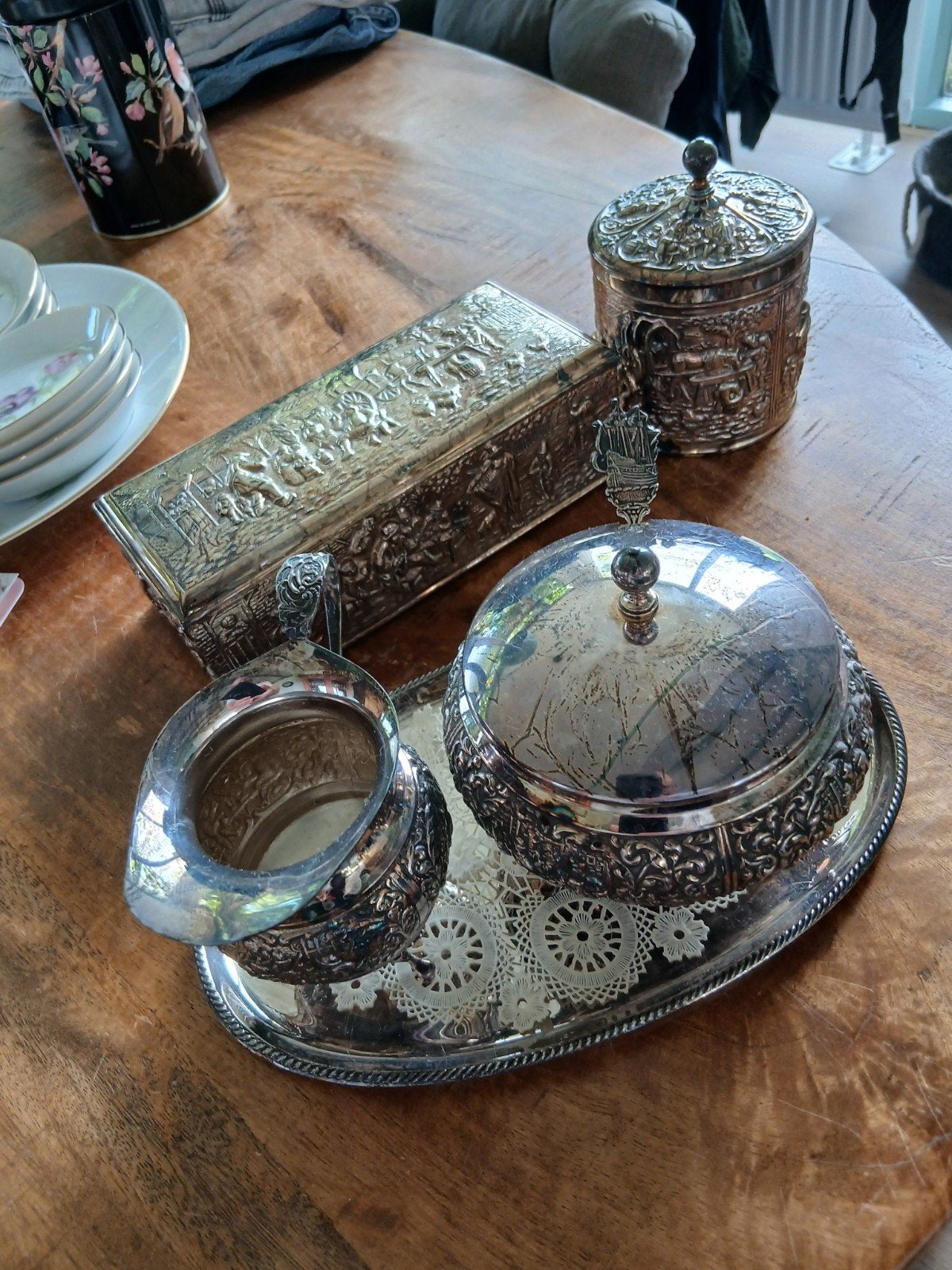 Douwe Egberts, antieke verzilverde set, Ophalen of Verzenden