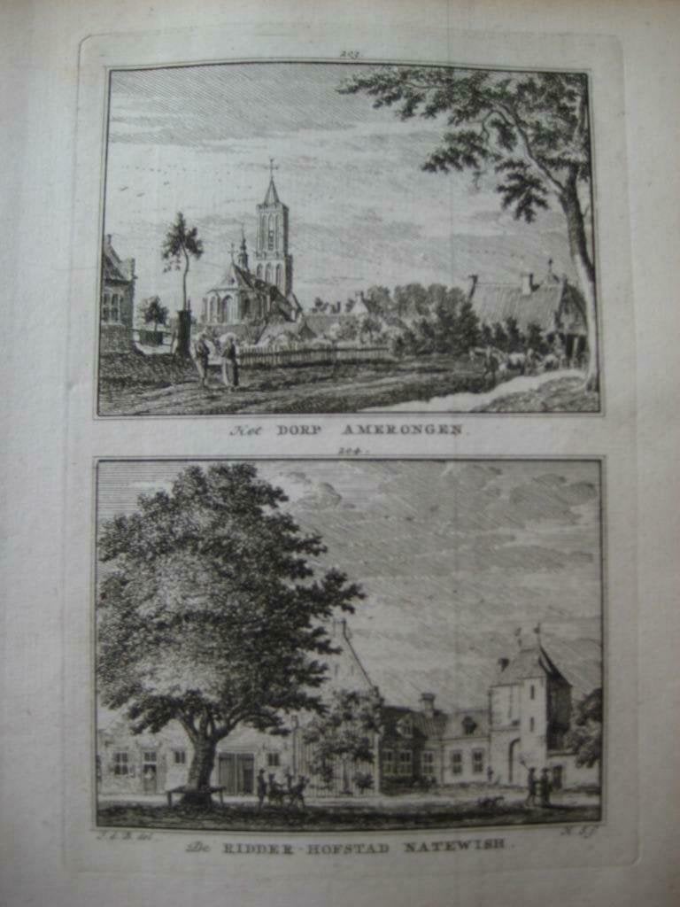 203-204  / Amerongen  en Natewisch  Kopergravure  1774, Ophalen of Verzenden