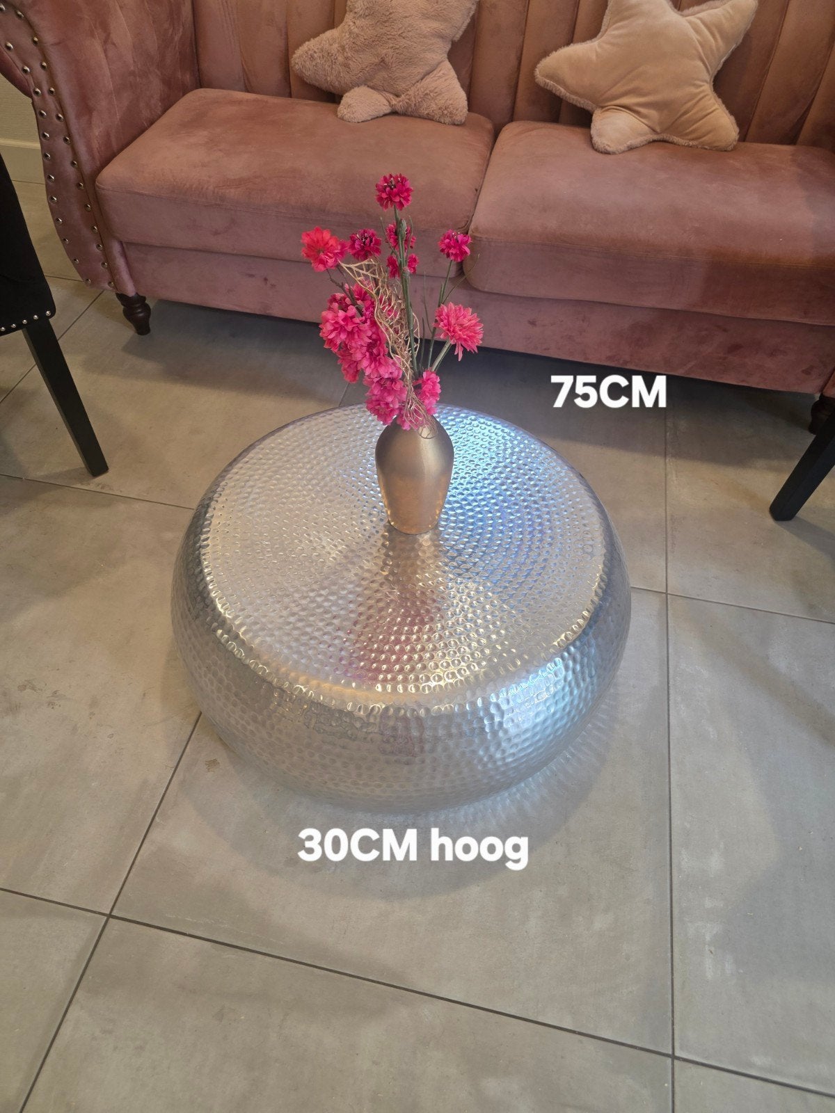 Ronde zilveren salontafel - Nette staat, Ophalen, 50 tot 100 cm, Rond, 50 tot 100 cm