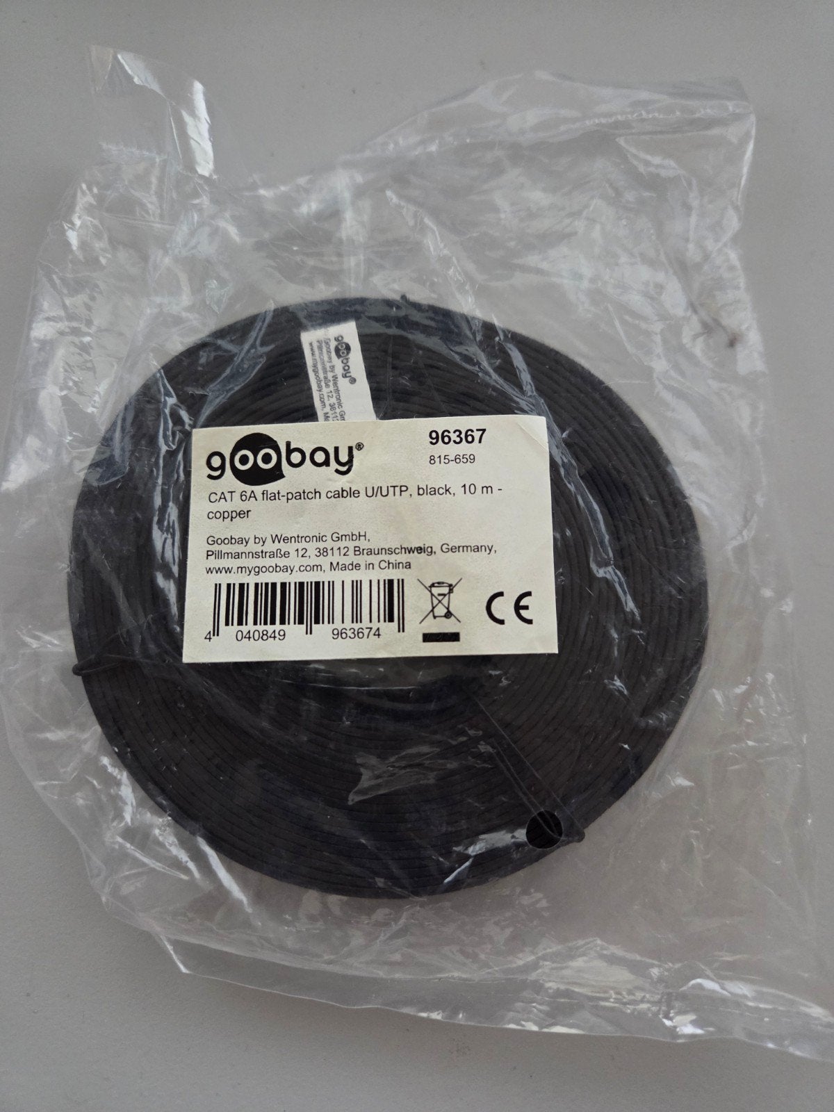 Goobay CAT 6A platte patchkabel U/UTP, zwart, 10m, Ophalen of Verzenden, Nieuw