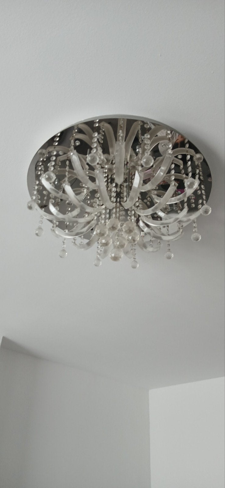 Moderne plafondlamp met kristallen, Ophalen, Zo goed als nieuw, Metaal, Modern, Glamour