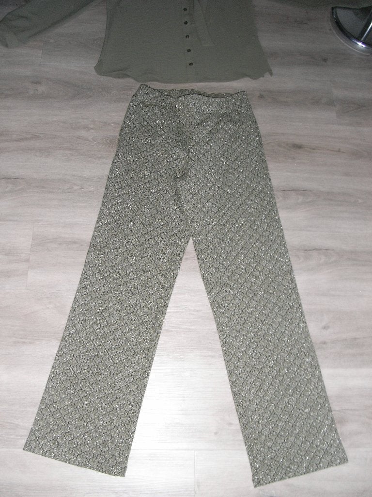 broek/pants GEISHA mt S 36/38, groen met zwart en glitter, Geisha, Ophalen of Verzenden, Zo goed als nieuw, Maat 36 (S)