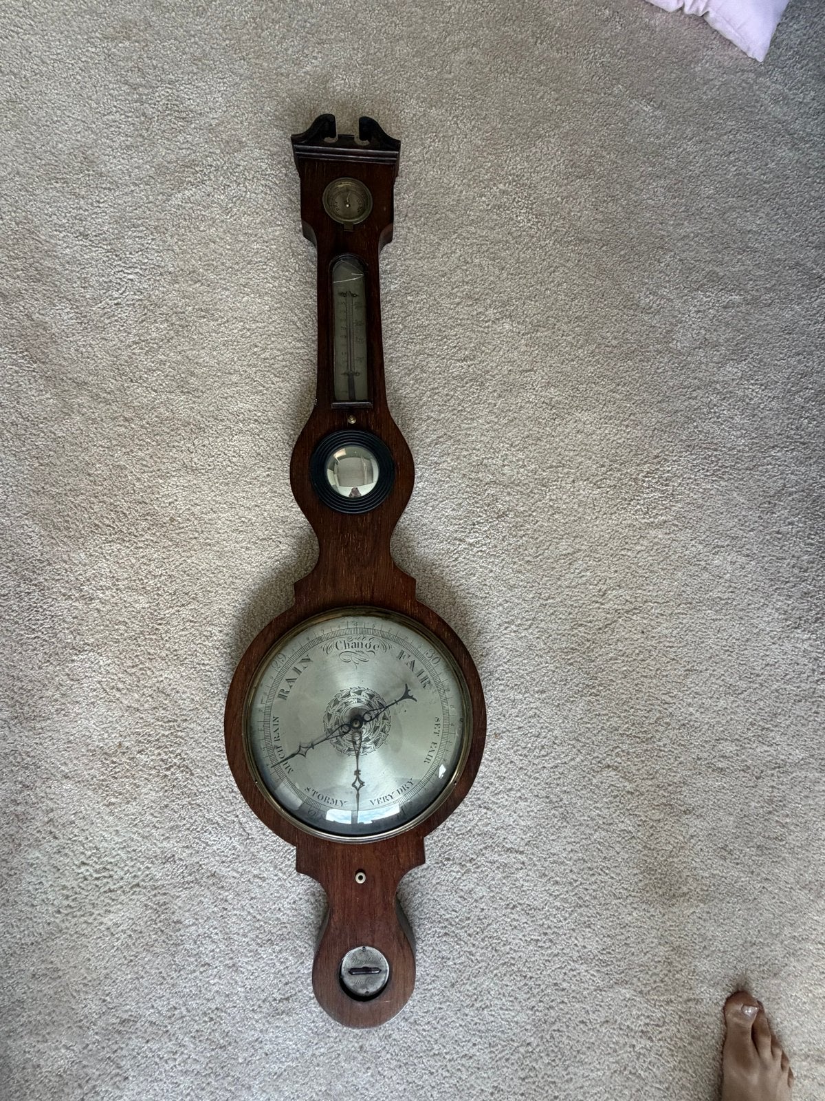 Authentieke Barometer met Thermometer - Vintage Hout, Ophalen of Verzenden, Gebruikt, Barometer