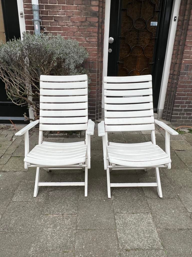 Vintage Herlag Original Noblesse tuinstoelen hout wit set/2, Tuin en Terras, Tuinstoelen, Ophalen, Gebruikt, Hout, Inklapbaar
