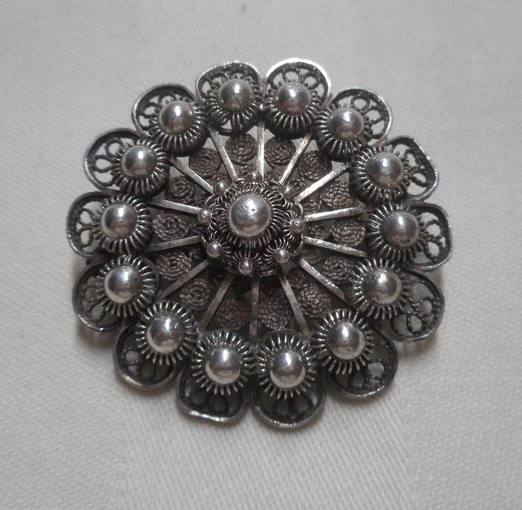 Zilveren Zeeuwse knop / drachtknop broche nr.270, Sieraden, Tassen en Uiterlijk, Antieke sieraden, Verzenden, Zilver, Broche