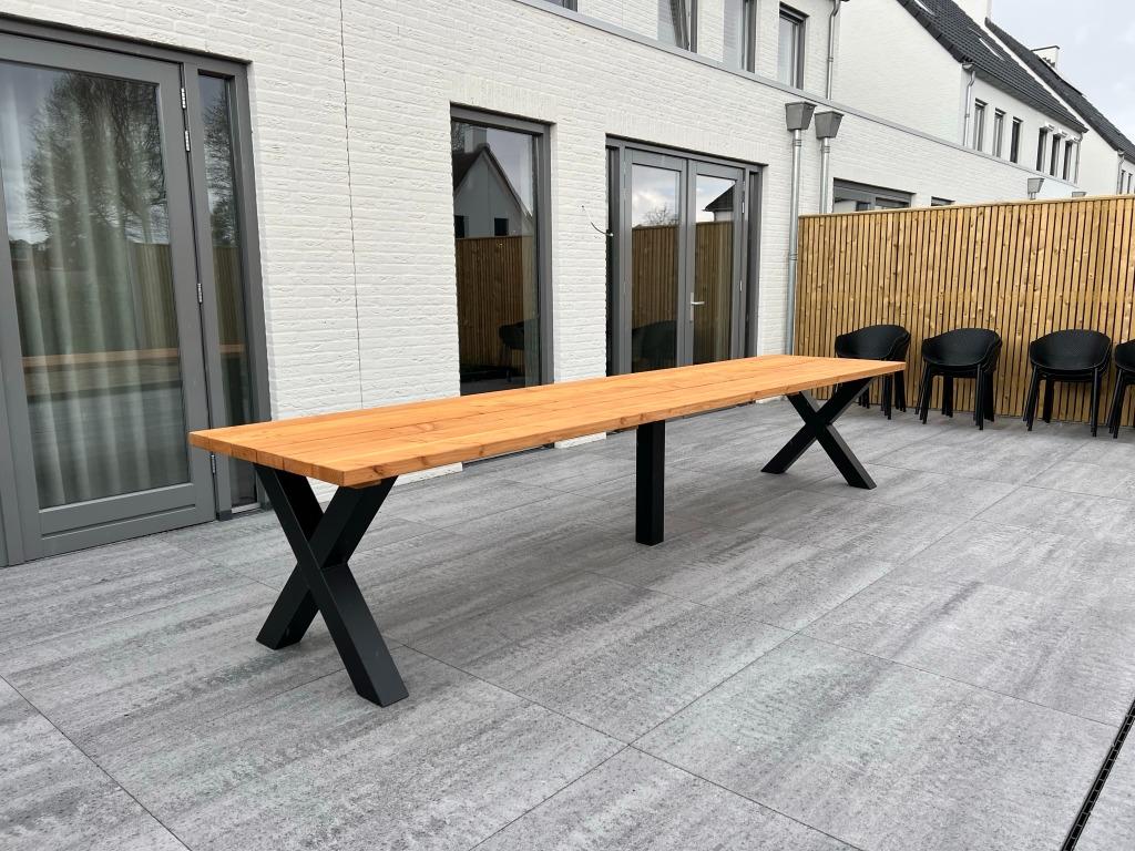 Moderne Tuintafel Douglas + Stalen poten | X Poot | DuuMaa, Tuin en Terras, Ophalen of Verzenden, Nieuw, Rechthoekig, Hout
