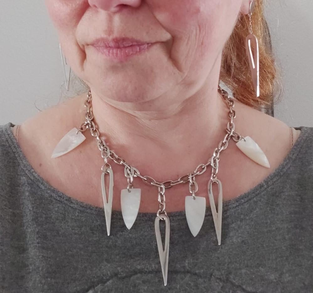 Statement sterling zilveren ketting parel moer hangers, Verzenden, Nieuw, Verstelbaar, Zilver