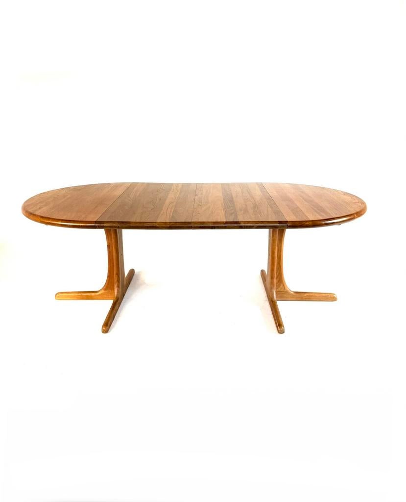 Vintage XL verlengbare Deense eettafel, Juul Kristensen ‘70, Huis en Inrichting, Vintage retro buisframe design rotan webbing papercord deens