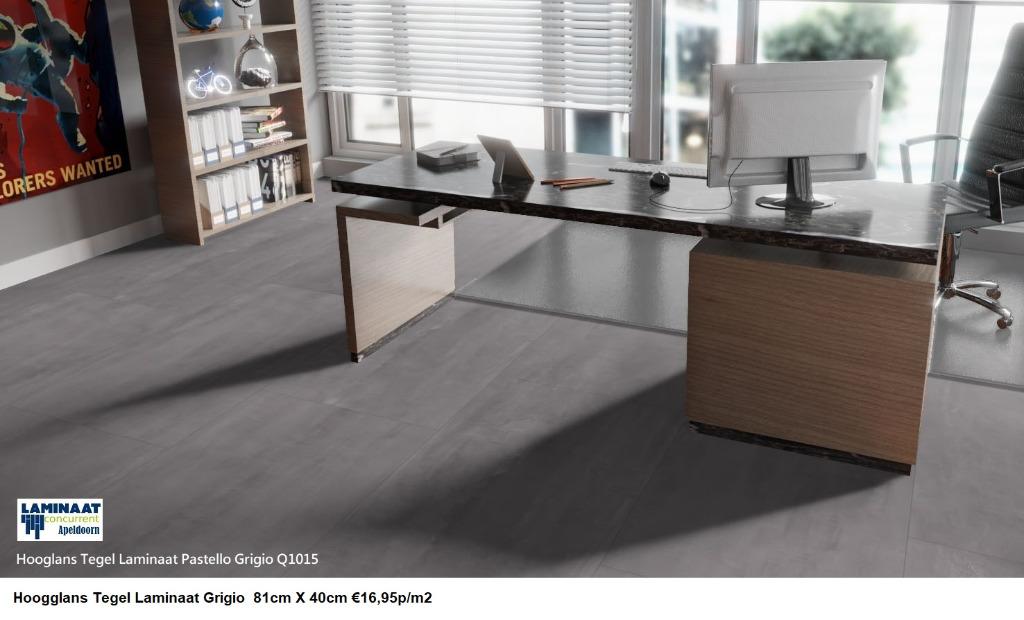Hoogglans Tegel Laminaat Grigio 81cm X 40cm €19,95p/m2, Huis en Inrichting, Verzenden, Nieuw, Grijs, Laminaat
