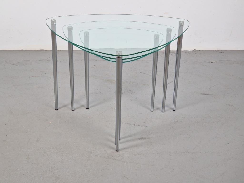 Set 3 Nesting bijzettafels glas Chrome Italy ´60 mimiset, 45 tot 60 cm, Minder dan 55 cm, N, Ophalen of Verzenden