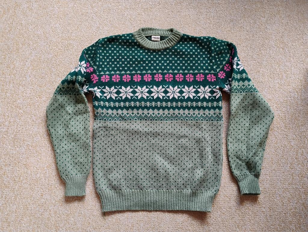 Groene trui met Noorse,beige,roze motieven,acryl maat 36/38, Ophalen of Verzenden, Zo goed als nieuw, Maat 36 (S), Groen