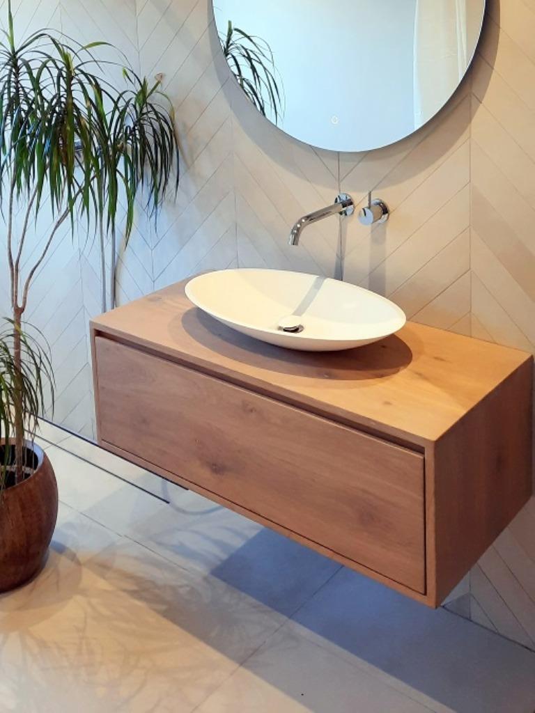Eiken badkamermeubel Jorg 1 lade, 100 tot 150 cm, Nieuw, Ophalen of Verzenden, Minder dan 100 cm
