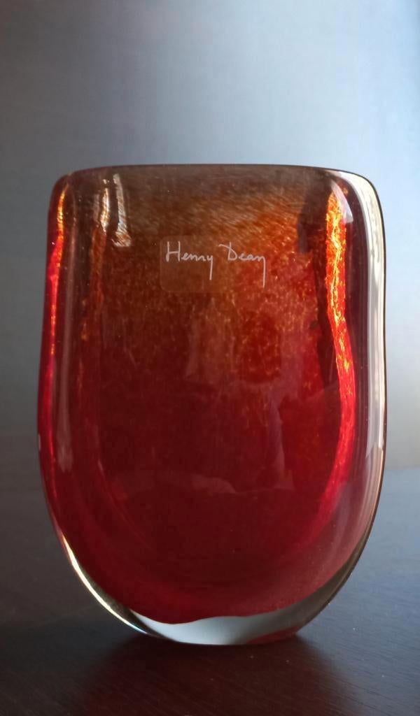 Signed Henry Dean Gradient Mouth Blown Glass Vase, Ophalen of Verzenden