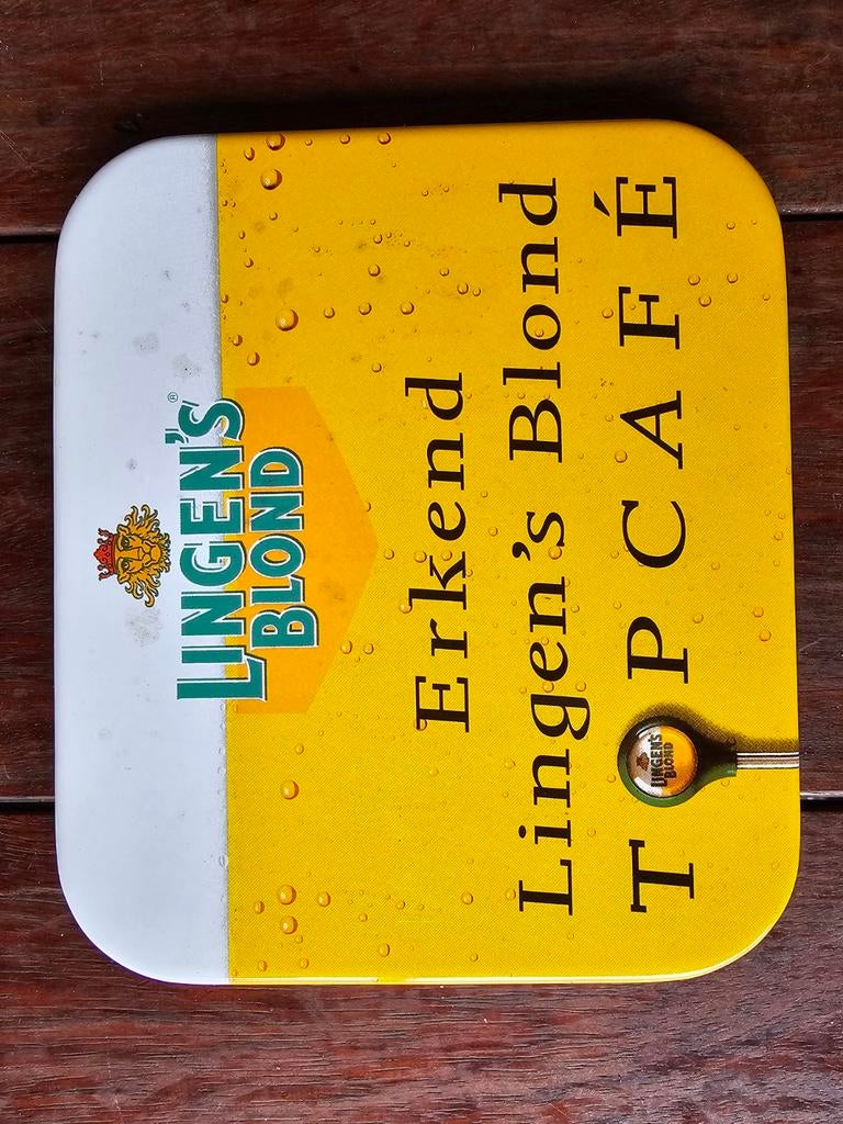 Emaille bord lingen's blond bier, Ophalen of Verzenden, Zo goed als nieuw, Reclamebord