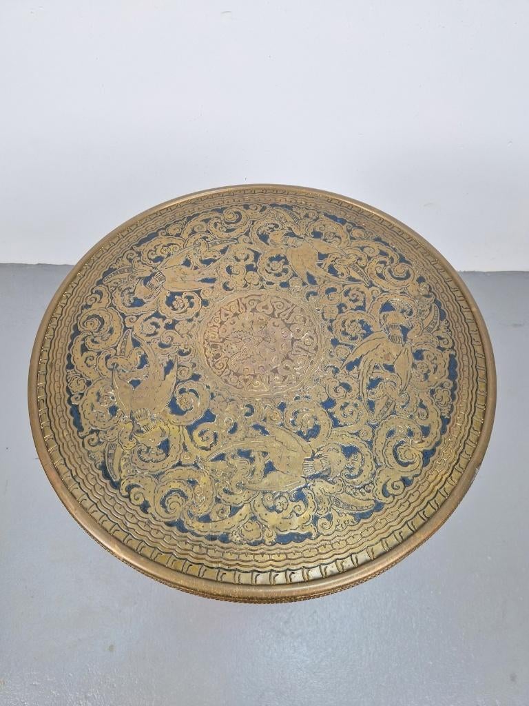 Amsterdamse School Bijzettafel Gegraveerd Messing Hout ´30, 45 tot 60 cm, Minder dan 55 cm, N, Art deco