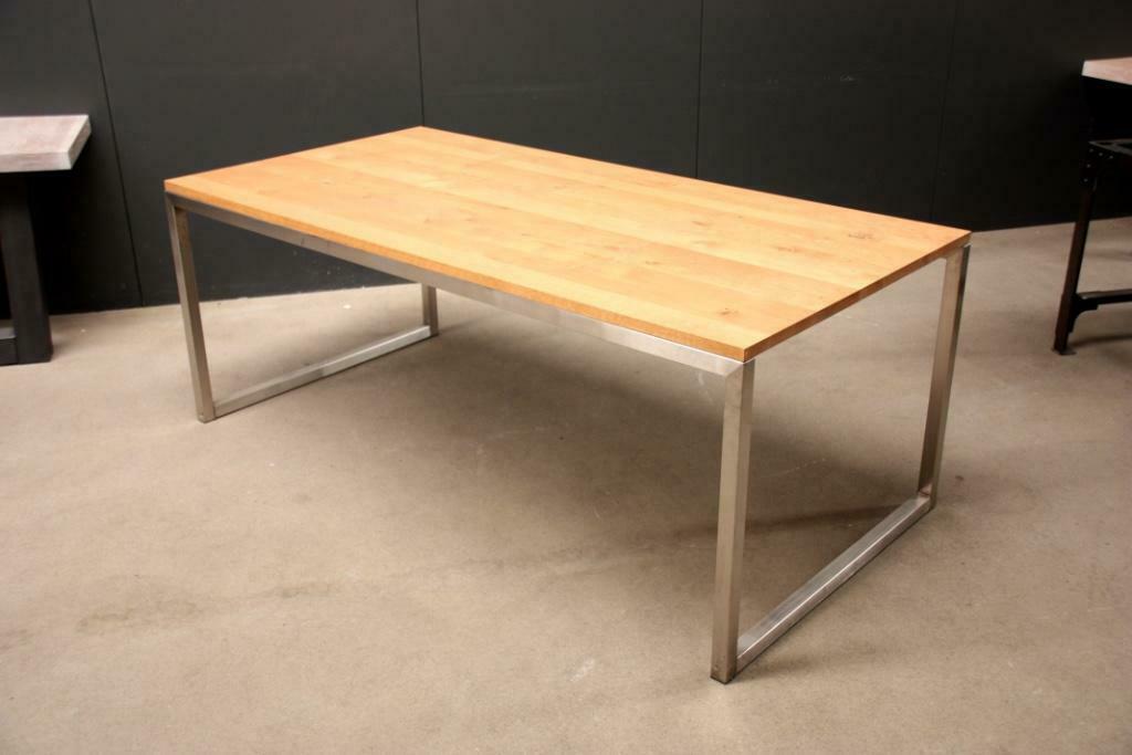 Eikenhouten blad - RVS frame - 200x100cm, 100 tot 150 cm, Ophalen of Verzenden, Vijf personen of meer, Eikenhout