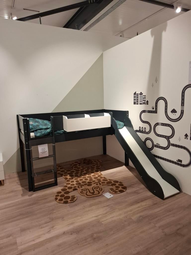 Manis-H Loke Halfhoogslaper met Glijbaan - Antraciet, Kinderen en Baby's, Kinderkamer | Bedden, Ophalen, 85 tot 100 cm, Gebruikt