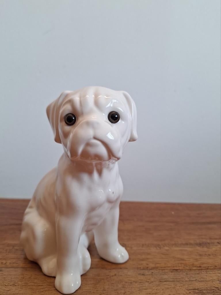 Wit keramieken beeldje Boxer hond, Ophalen of Verzenden, Zo goed als nieuw, Dier