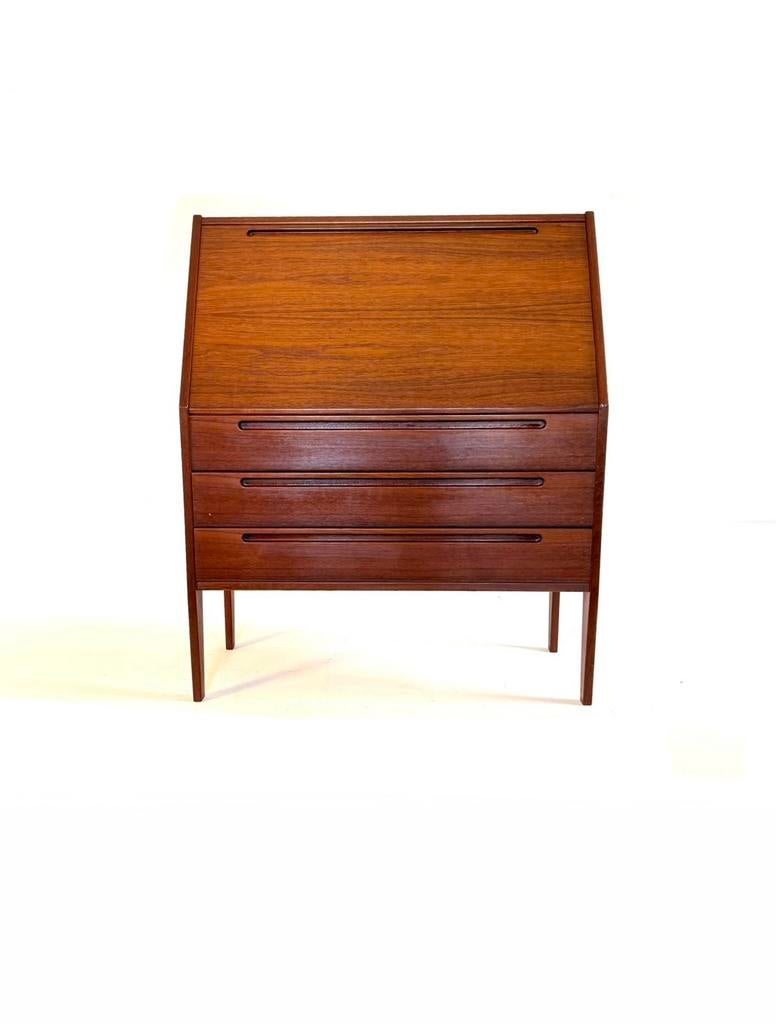 Vintage secretaire model No. 63, Kai Kristiansen ‘60, Ophalen of Verzenden, Zo goed als nieuw, Vintage retro buisframe design rotan webbing papercord deens