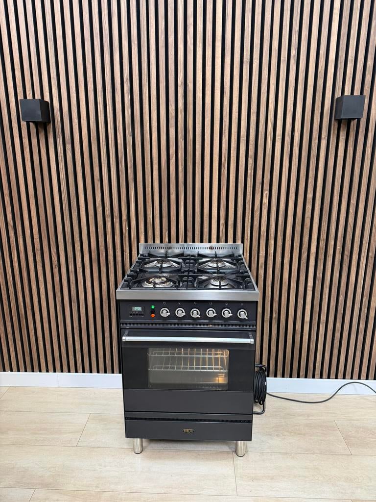 Luxe antraciet rvs Boretti Fornuis 60 cm (Gratis bezorgen), 5258sh, Zo goed als nieuw, Energieklasse A of zuiniger, Gas