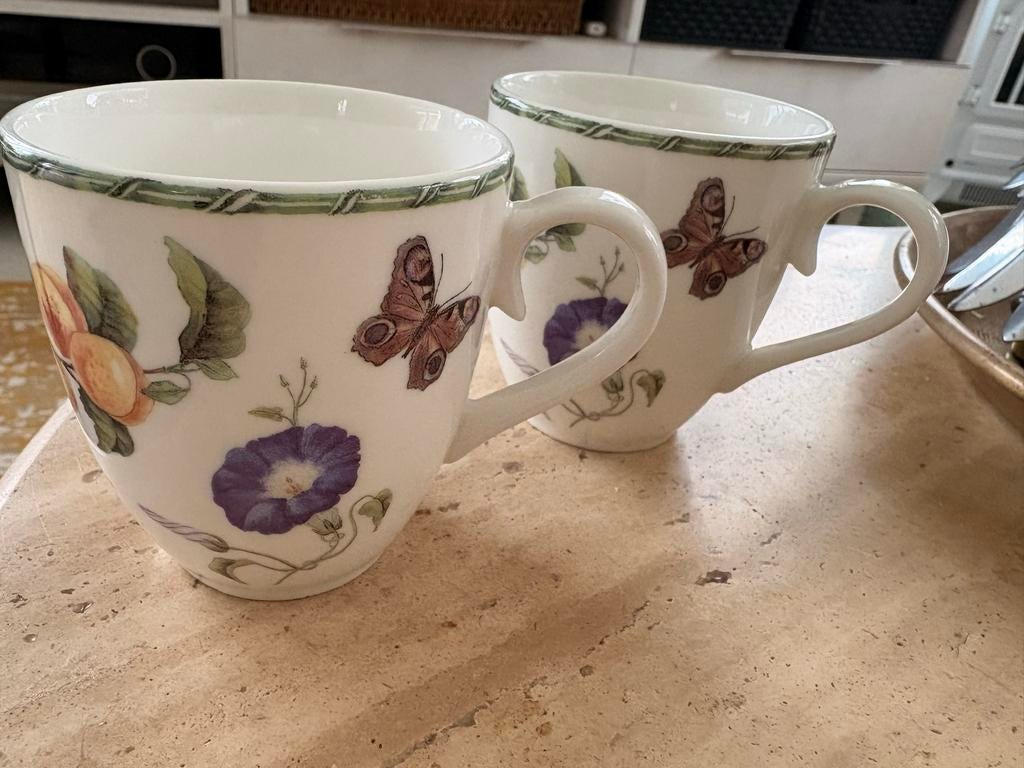2 Janneke Brinkman Salentijn Mokken "Fruit & Flowers", Ophalen of Verzenden, Zo goed als nieuw, Overige stijlen, Kop(pen) en/of Schotel(s)