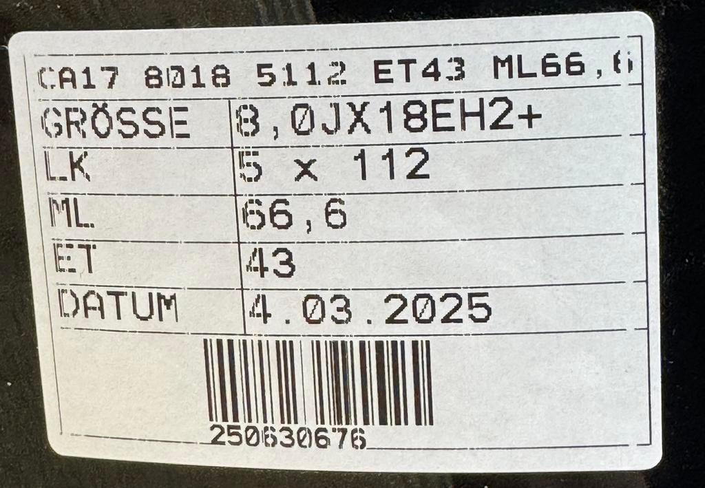 Zwarte Velgen Mercedes A W176 W177 CLA B klasse 18" 5x112, Auto-onderdelen, Banden en Velgen, Ophalen, 18 inch, Overige, Velg(en)