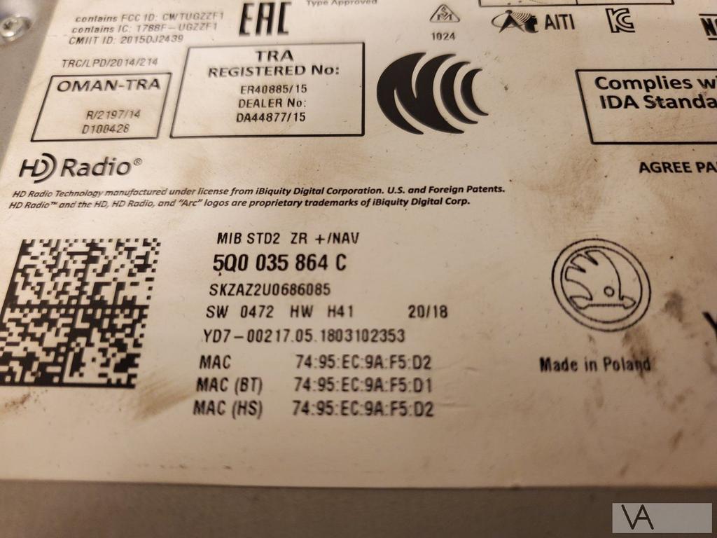 Skoda Fabia Octavia Kodiaq radio navigatie module 5q0035864c, Auto-onderdelen, Ophalen of Verzenden, Gebruikt, Skoda
