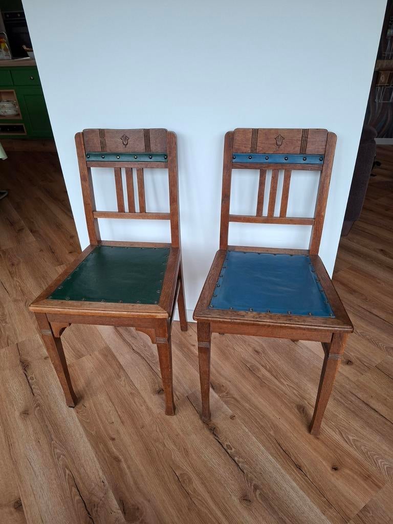 6 eiken stoelen handgemaakt, Antiek en Kunst, Ophalen