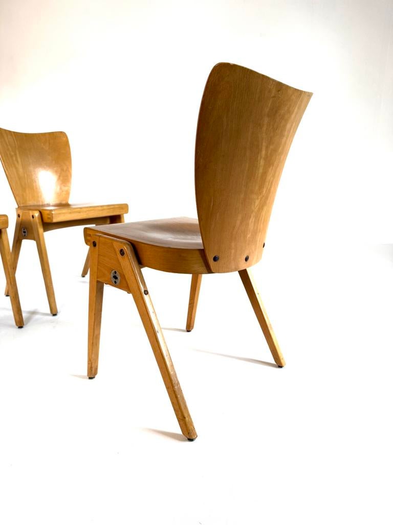 Set van 4 vintage plywood stapelstoelen, Kaderer ‘60, Ophalen of Verzenden, Zo goed als nieuw, Vier, Hout