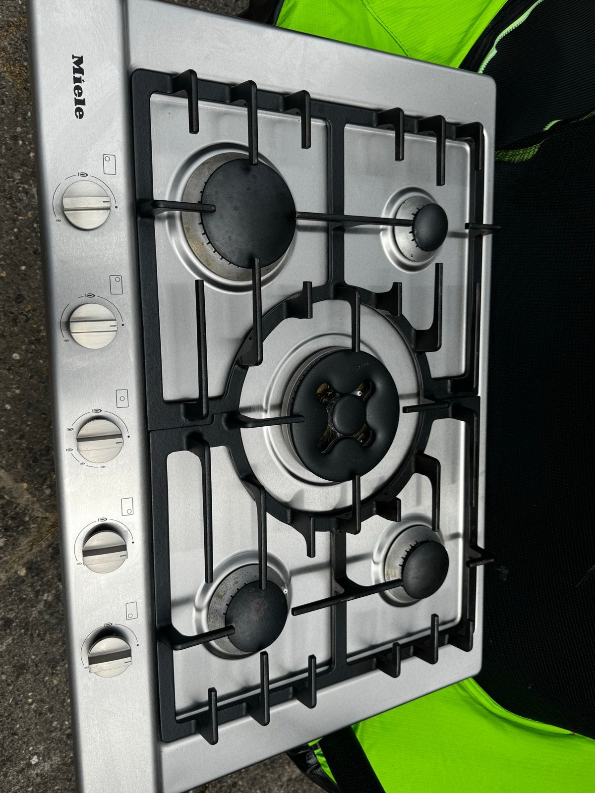 Miele KM 2034 5-pits gaskookplaat RVS met wokbrander, Gebruikt, 60 cm of meer, Ophalen of Verzenden, Inbouw
