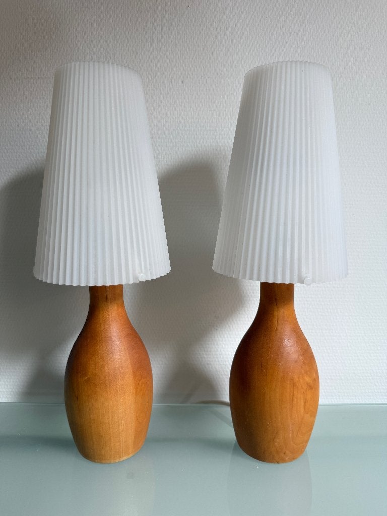 Set van 2 vintage Scandinavische IKEA Hagel lampen jaren 90, Hout, Vintage, 25 cm, Met kap
