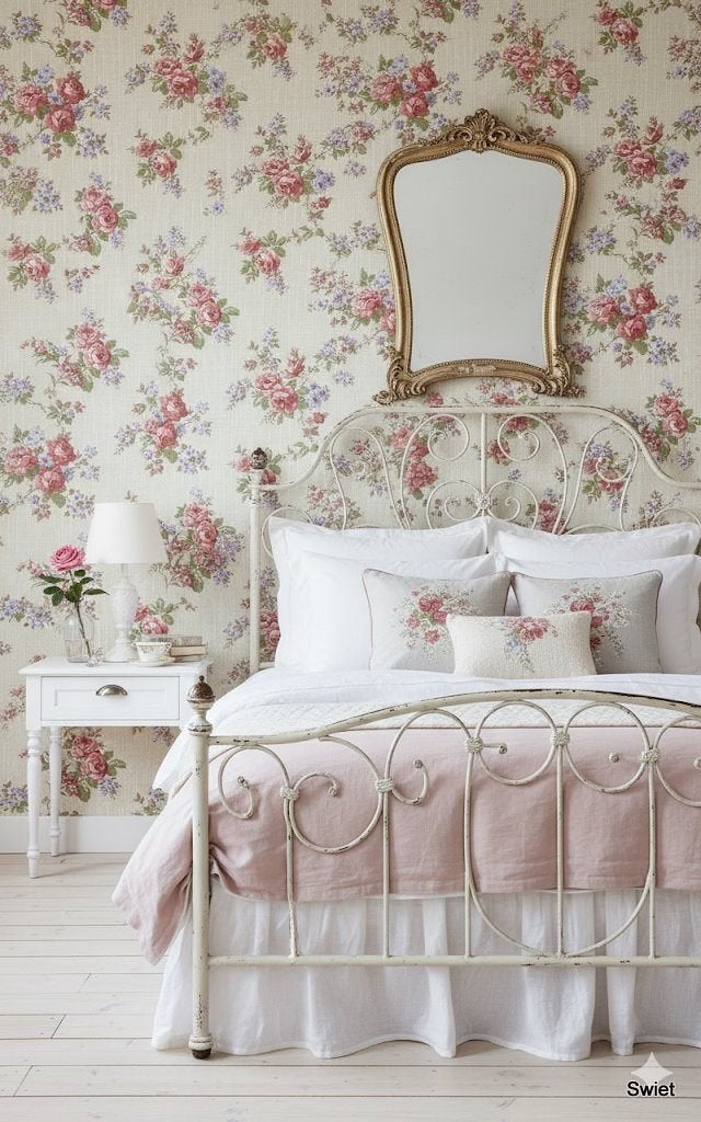 14112 romantisch rozenbehang vintage wallpaper bloemen swiet, Huis en Inrichting, Ophalen of Verzenden, Roze