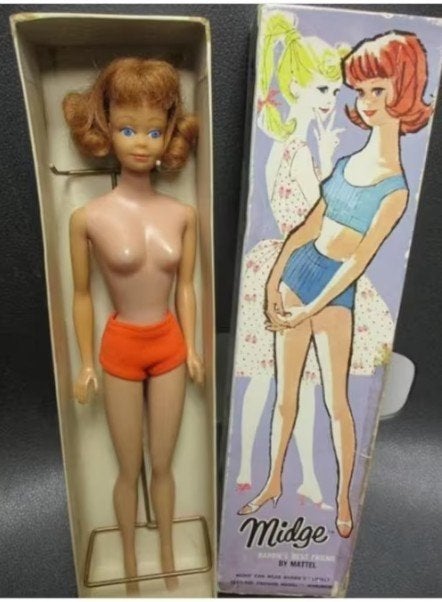 1962 BARBIE/MIDGE TITIAN from JAPAN in doosje+standaardje, Verzenden, Gebruikt, Fashion Doll