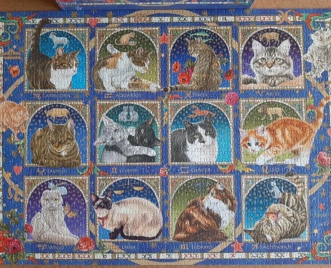Francien horoscoop katten puzzle, Ophalen of Verzenden, 500 t/m 1500 stukjes, Zo goed als nieuw, Legpuzzel