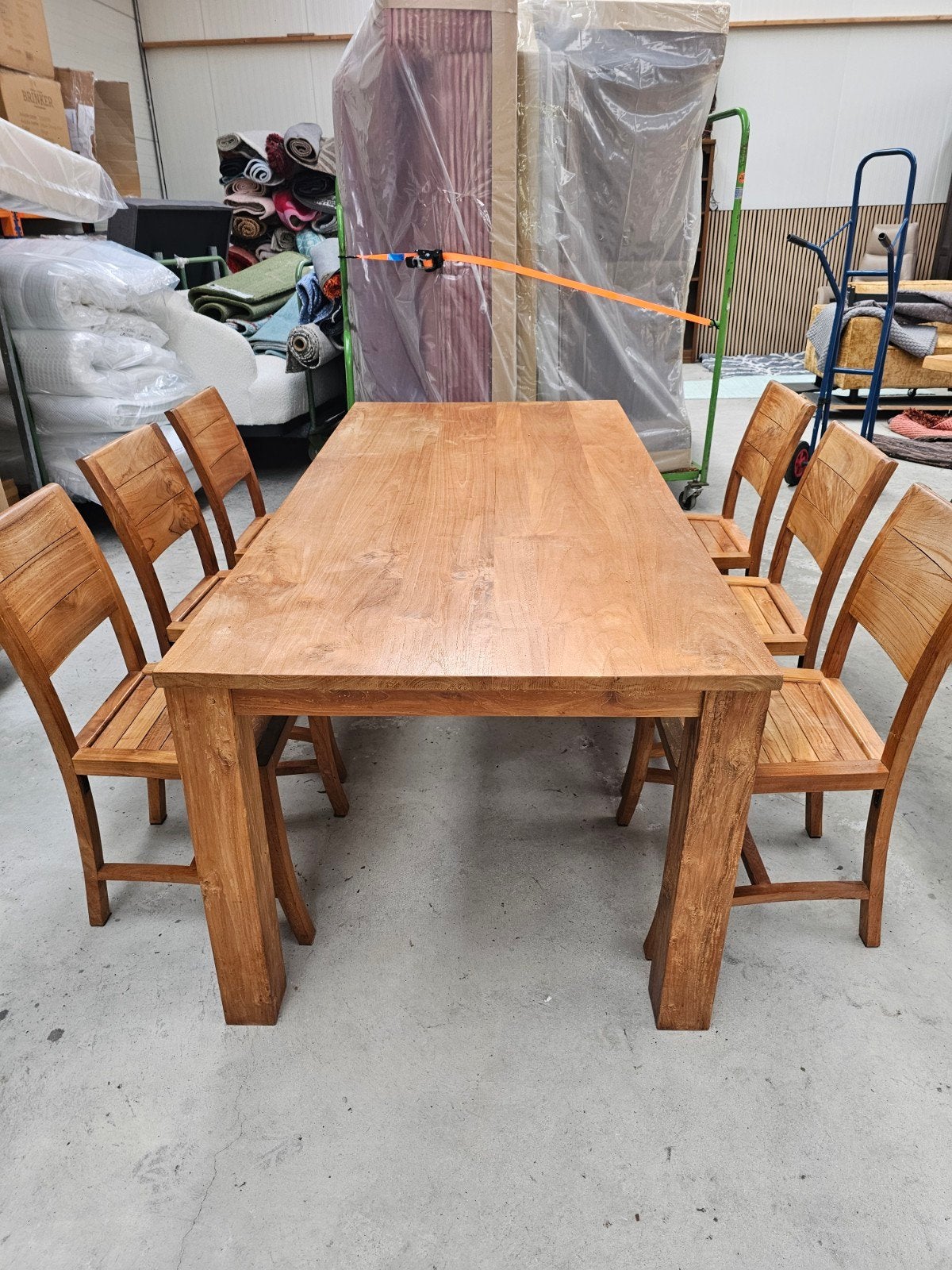 Massief houten eettafel (95x200 cm) met 6 stoelen, Huis en Inrichting, Tafels | Eettafels, Gebruikt, Onbekend@voorbeeld.com, Onbekend