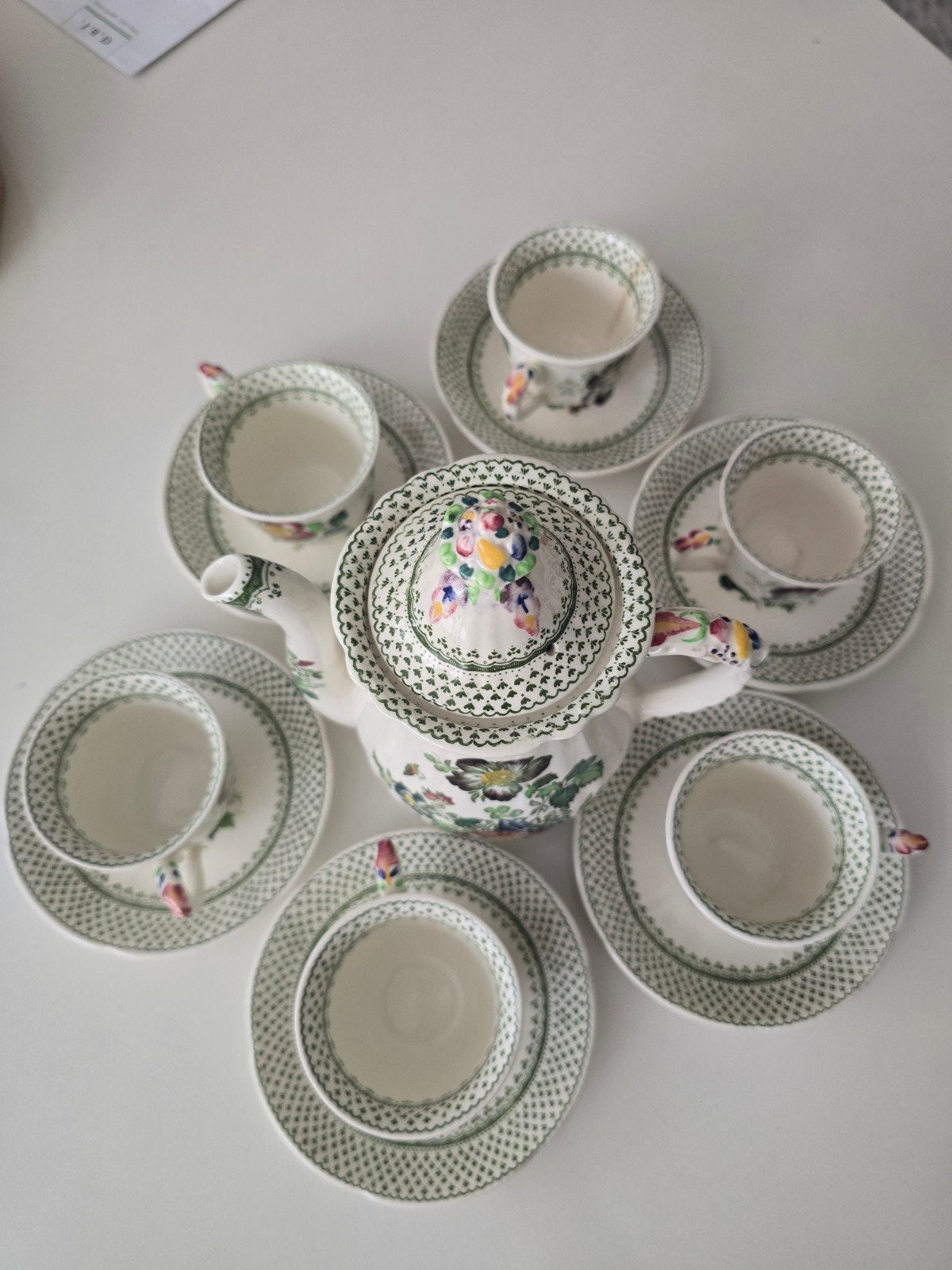 Mason's Antiek Servies: Theepot & 6 Kop-en-Schotels, Ophalen of Verzenden