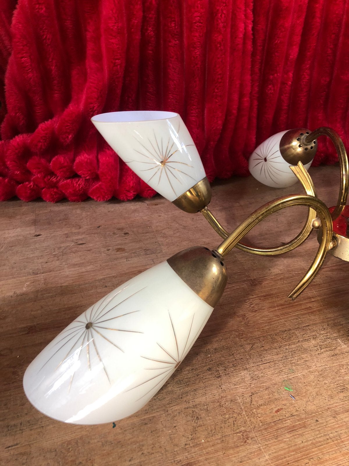 Prachtige vintage glazen hanglamp/ kroonluchter, Ophalen, Zo goed als nieuw, Metaal