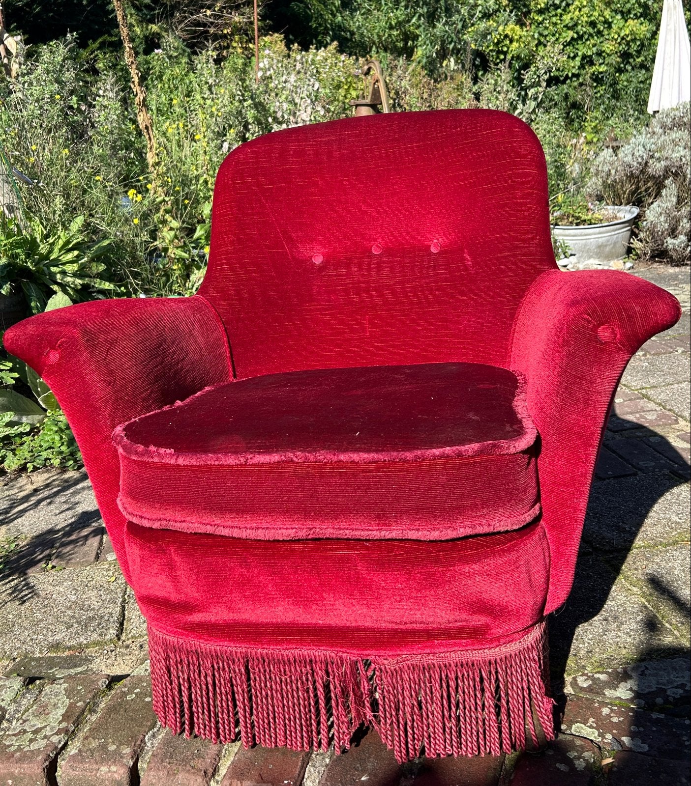 Vintage Rode Fauteuil met Franjes - Klassiek Design, Ophalen